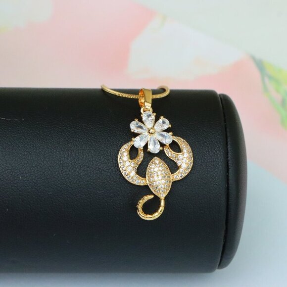 "Rose Gold Scorpio Pendant with Sparkling CZ and Floral Accent, XPPT1546 - Picture 4 of 13